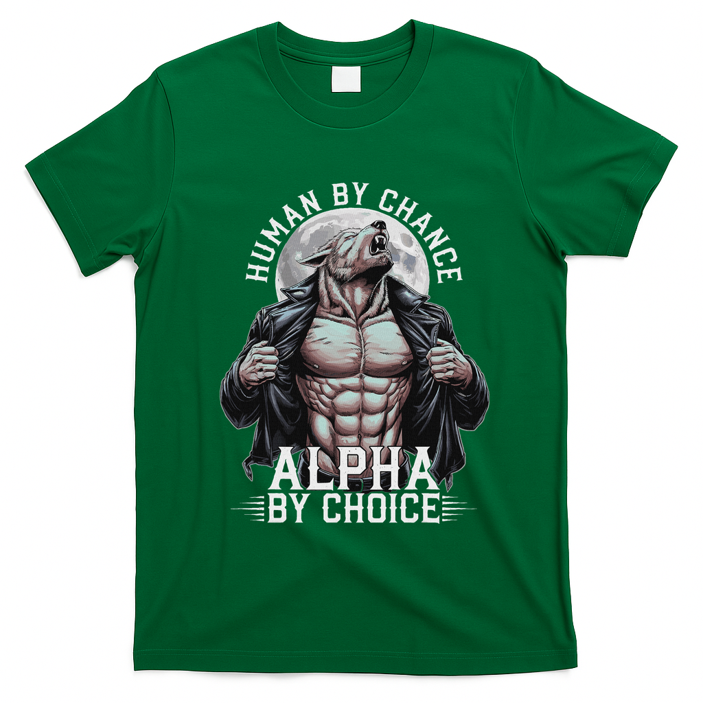 Human By Chance Alpha By Choice Alpha Wolf Meme T-Shirt - Irish Green