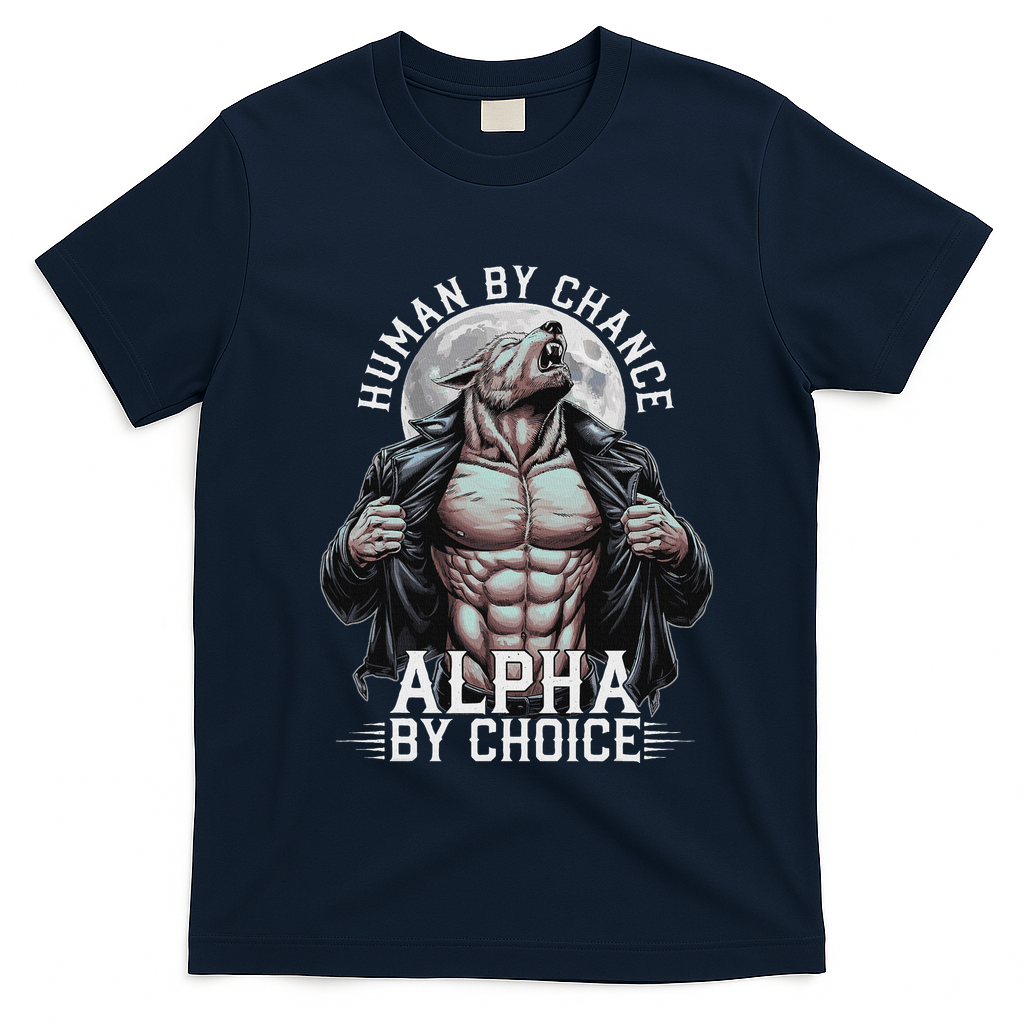 Human By Chance Alpha By Choice Alpha Wolf Meme T-Shirt - Navy Blue