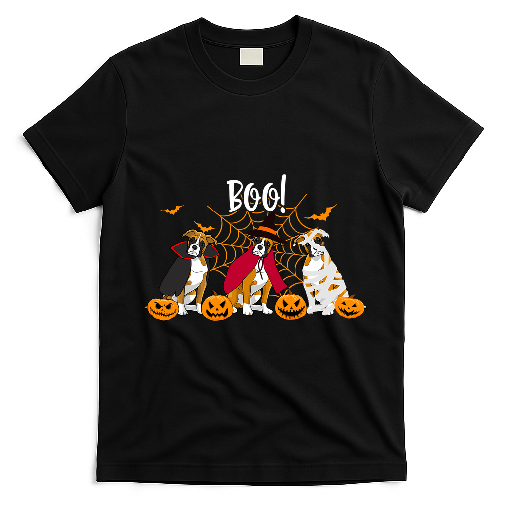 Halloween Boxer Dog Boo With Pumpkin Funny Gifts T-Shirt - Black