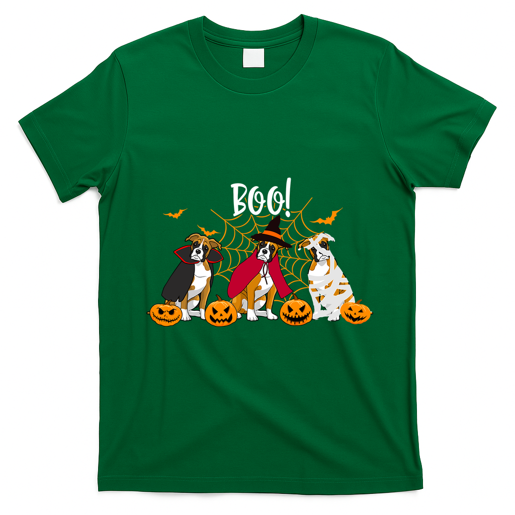 Halloween Boxer Dog Boo With Pumpkin Funny Gifts T-Shirt - Irish Green