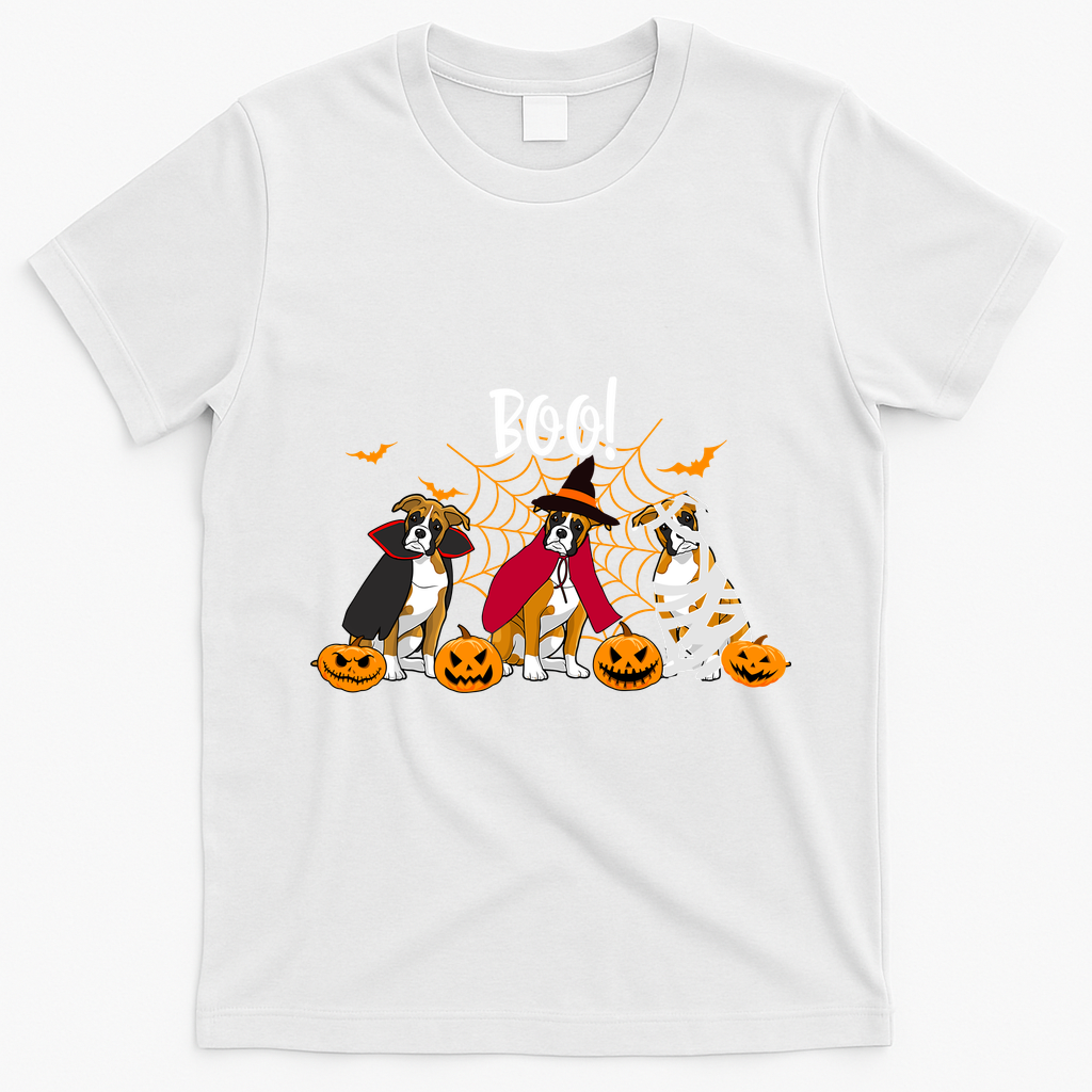 Halloween Boxer Dog Boo With Pumpkin Funny Gifts T-Shirt - White