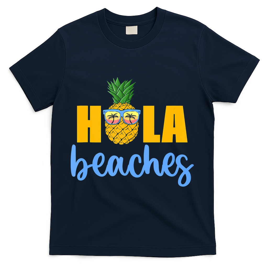 Hola Beaches Funny Beach Vacation Summer For T-Shirt - Navy