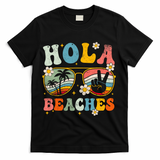 Hola Beaches Groovy Retro Funny Beach Vacation Summer T-Shirt - Black