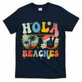 Hola Beaches Groovy Retro Funny Beach Vacation Summer T-Shirt - Navy