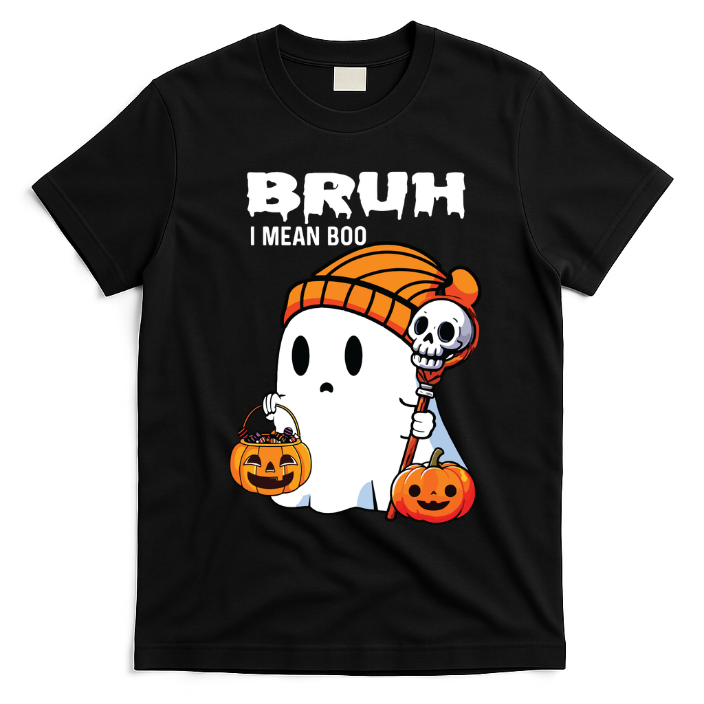 Halloween Bruh I Mean Boo Ghost Funny T-Shirt - Black