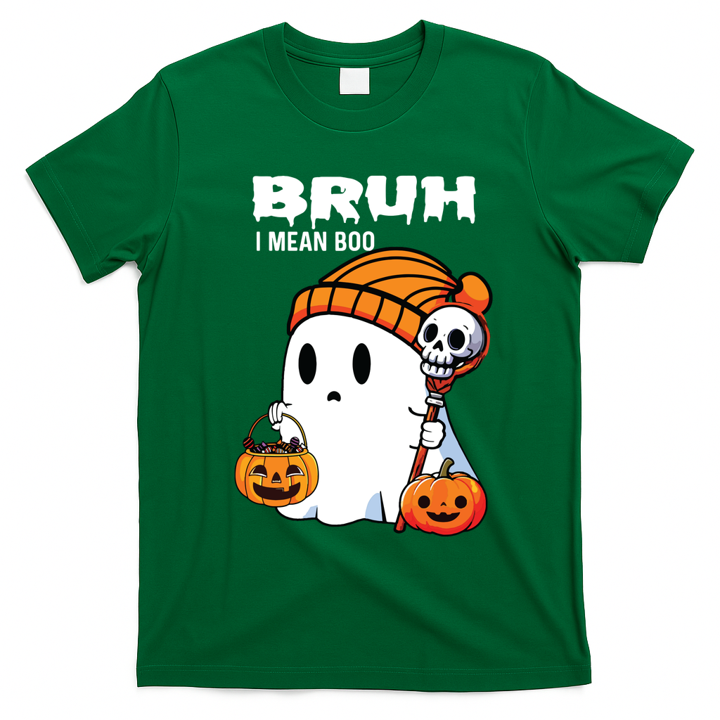 Halloween Bruh I Mean Boo Ghost Funny T-Shirt - Irish Green