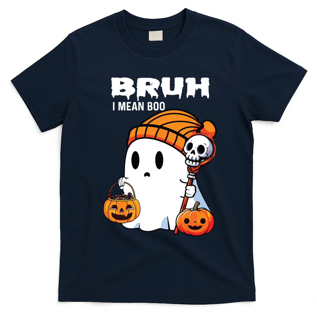 Halloween Bruh I Mean Boo Ghost Funny T-Shirt - Navy Blue