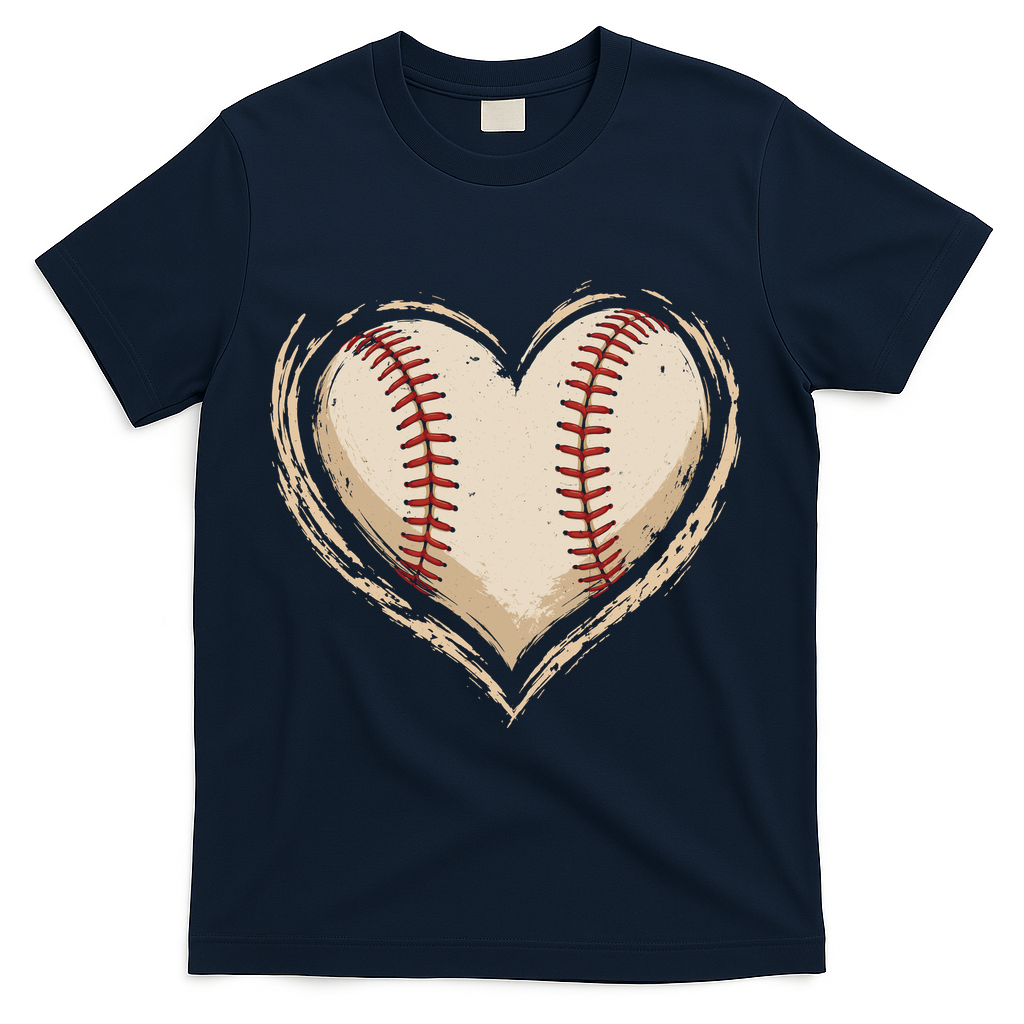 Heart Baseball Love T-Shirt - Navy