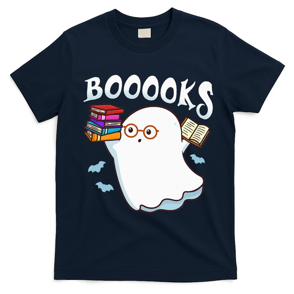 Halloween Books Librarian English Teacher Reader Reading T-Shirt - Navy Blue