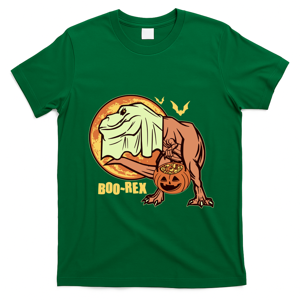 Halloween Boo Rex Trex Dinosaur Ghost T-Shirt - Irish Green