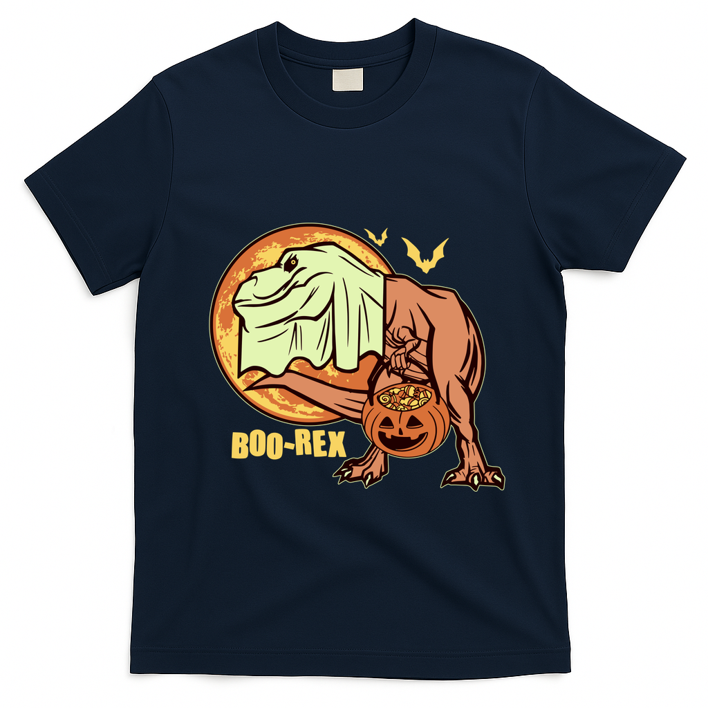 Halloween Boo Rex Trex Dinosaur Ghost T-Shirt - Navy Blue