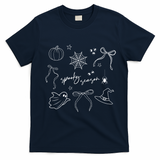 Halloween Bow Spooky Season Ghost Witch Wizzard Mashup T-Shirt - Navy Blue
