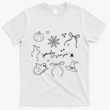 Halloween Bow Spooky Season Ghost Witch Wizzard Mashup T-Shirt - White
