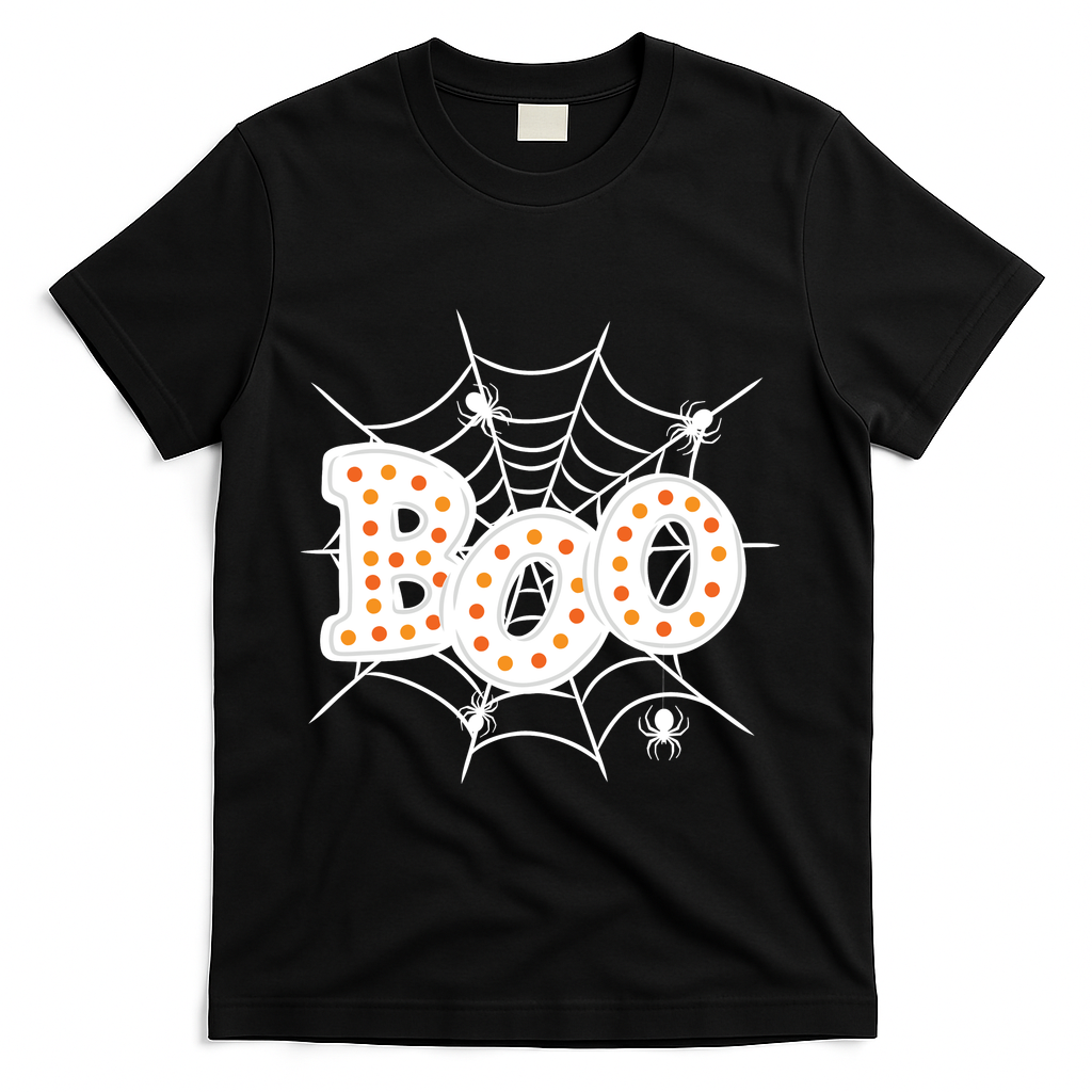 Halloween Boo Spider Web Spooky Season T-Shirt - Black