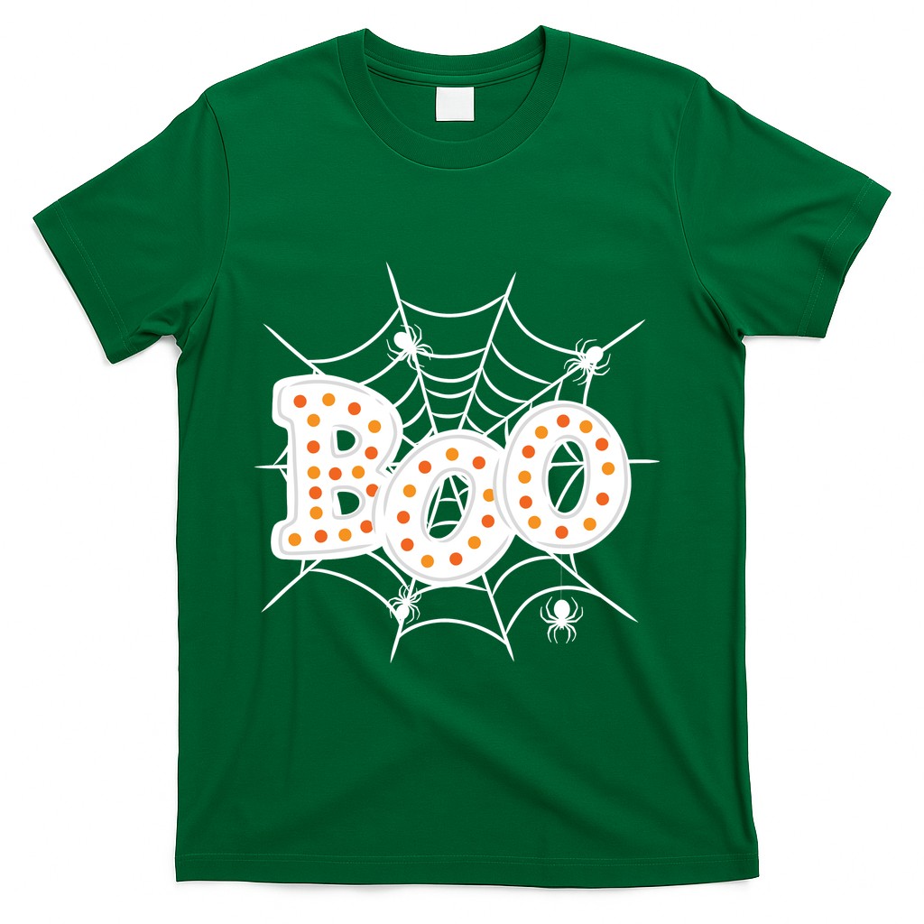 Halloween Boo Spider Web Spooky Season T-Shirt - Green
