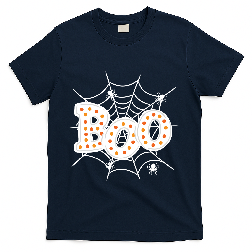 Halloween Boo Spider Web Spooky Season T-Shirt - Navy