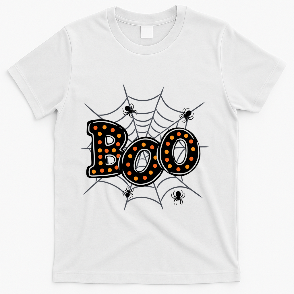 Halloween Boo Spider Web Spooky Season T-Shirt - White