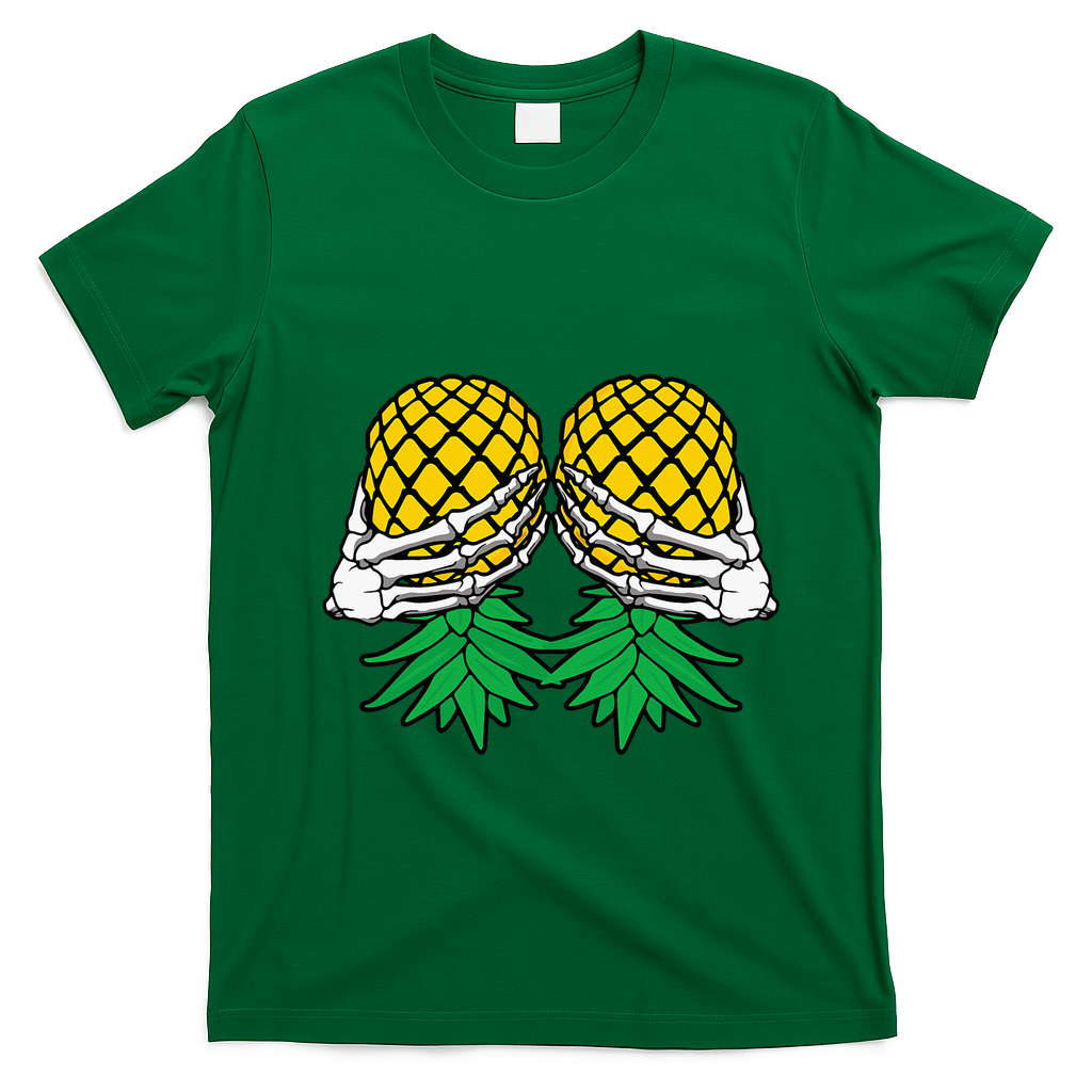 Halloween Boob Upside Down Pineapple Swinger Skeleton Hand T-Shirt - Irish Green