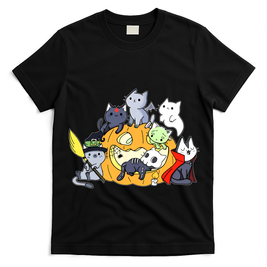 Halloween Cats Anime Cat Kawaii Neko Pumpkin Cat Lover Halloween T-Shirt