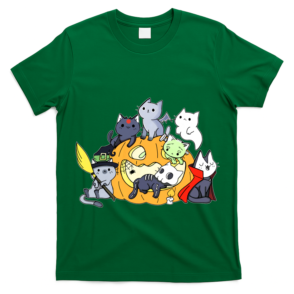 Halloween Cats Anime Cat Kawaii Neko Pumpkin Cat Lover Halloween T-Shirt