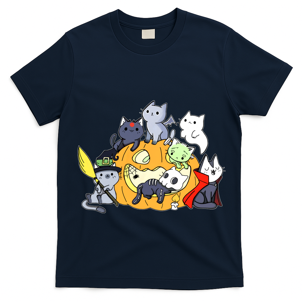 Halloween Cats Anime Cat Kawaii Neko Pumpkin Cat Lover Halloween T-Shirt