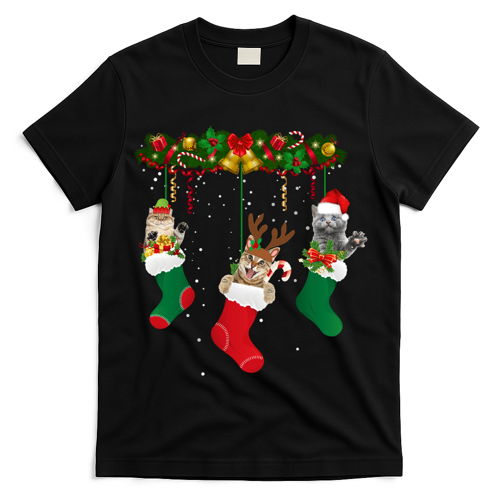 Hanging Cats Christmas Stockings T-Shirt