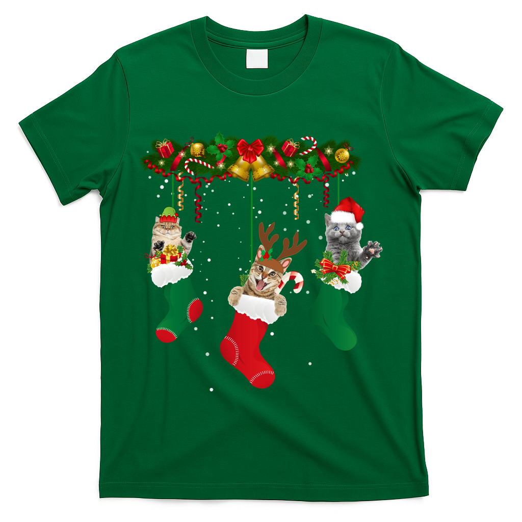 Hanging Cats Christmas Stockings T-Shirt