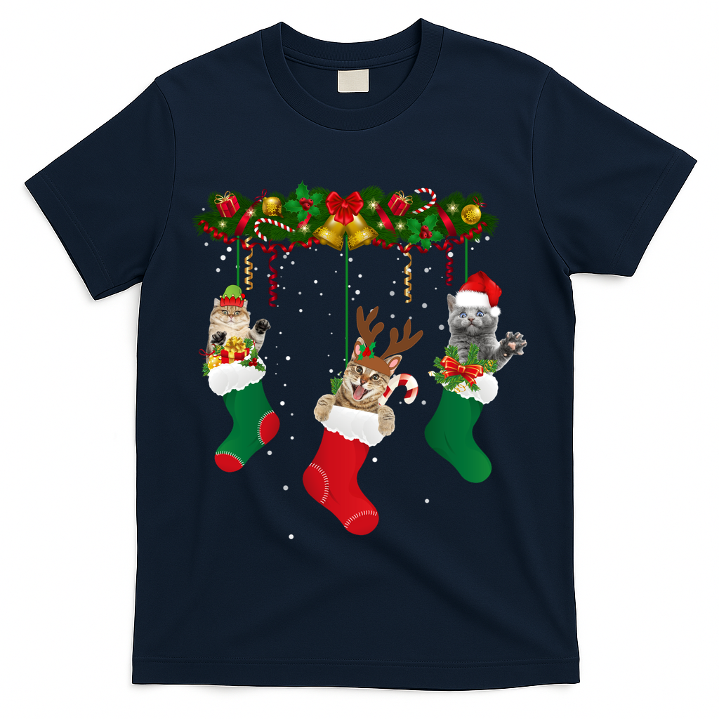 Hanging Cats Christmas Stockings T-Shirt