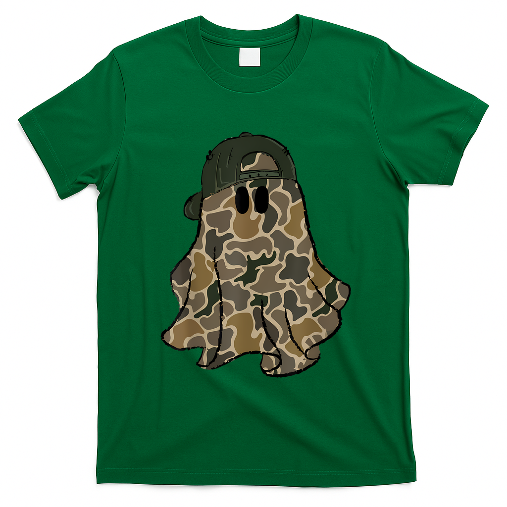 Halloween Camouflage Camo Ghost Hello Hunting Season T-Shirt - Irish Green
