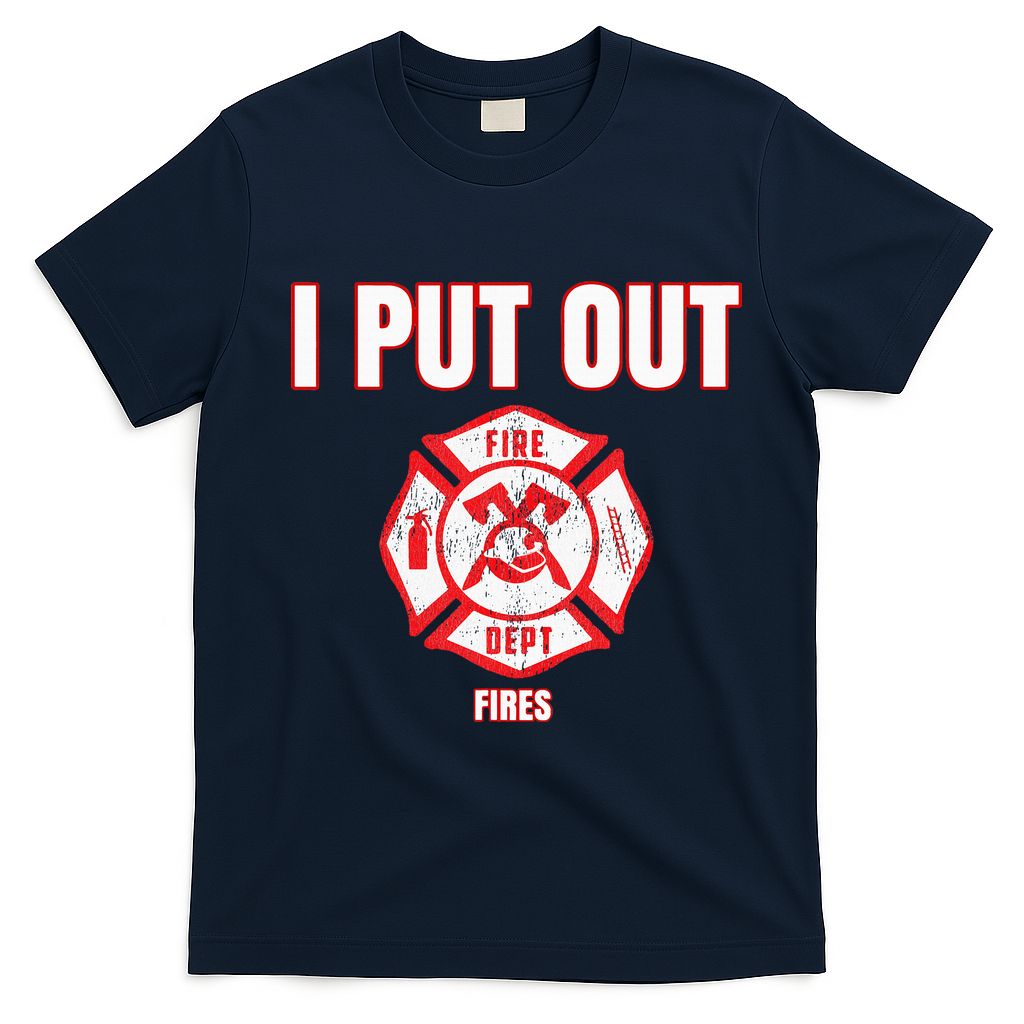 Halloween Costume Funny Firefighter I Put Out Fires Firemen T-Shirt - Navy Blue