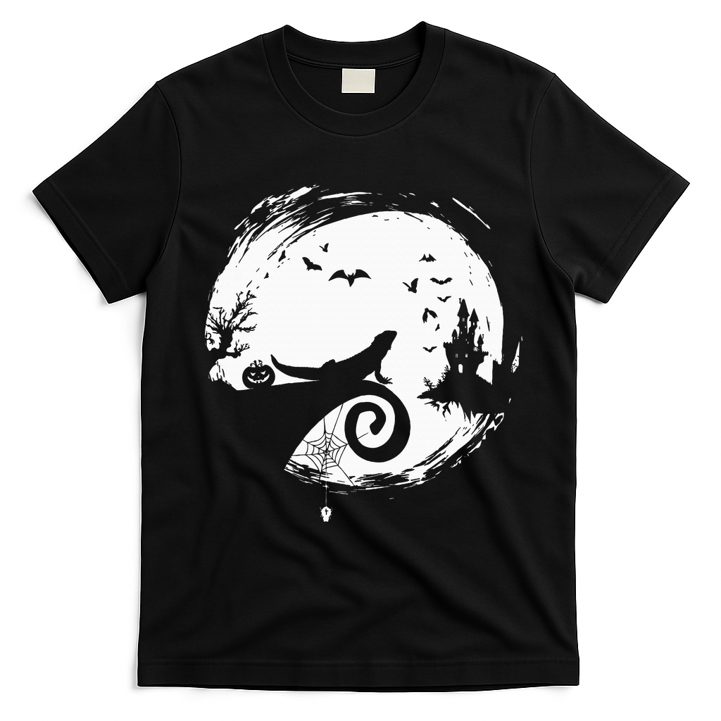 Halloween Costume for Bearded Dragon Spooky Moon Silhouette T-Shirt - Black