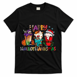 Hallothanksmas Coffee Fall Vibes Cute Halloween Thanksgiving T-Shirt - Black