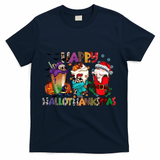 Hallothanksmas Coffee Fall Vibes Cute Halloween Thanksgiving T-Shirt - Navy