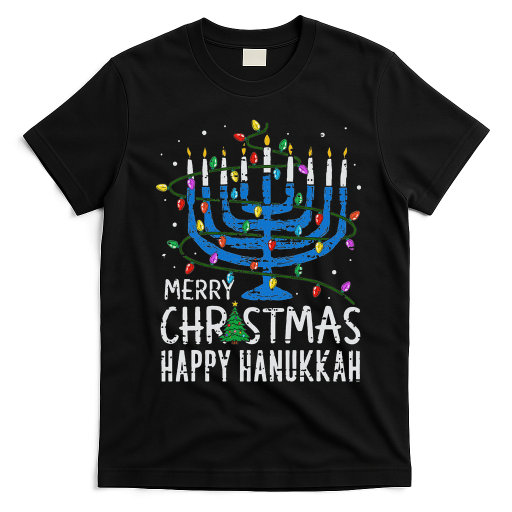 Happy Christmas Hanukkah Chanukah Jewish T-Shirt - Black