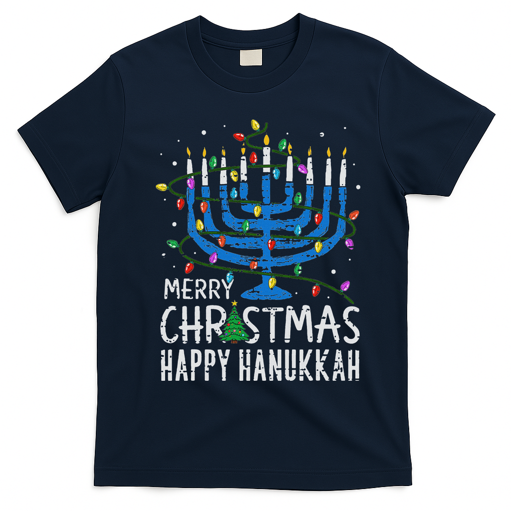 Happy Christmas Hanukkah Chanukah Jewish T-Shirt - Navy Blue