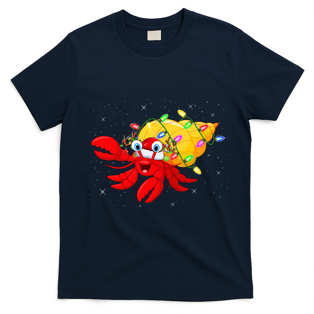 Hermit Crab Lover Xmas Lighting Santa Hermit Crab Christmas T-Shirt - Navy Blue