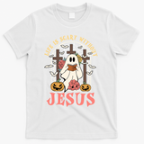 Halloween Christian Life Is Scary Without Jesus Lover Groovy Cute Gift T-Shirt - White
