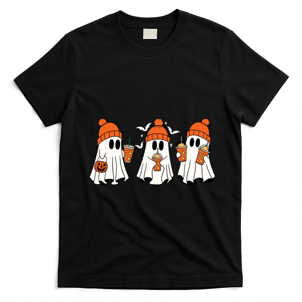Halloween Coffee Lover Ghost T-Shirt - Black