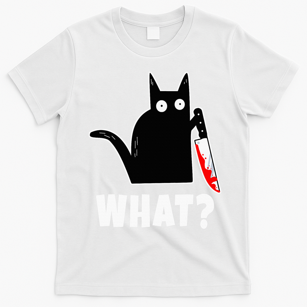Halloween Costume Murderous Cat Bloody Knife T-Shirt - White