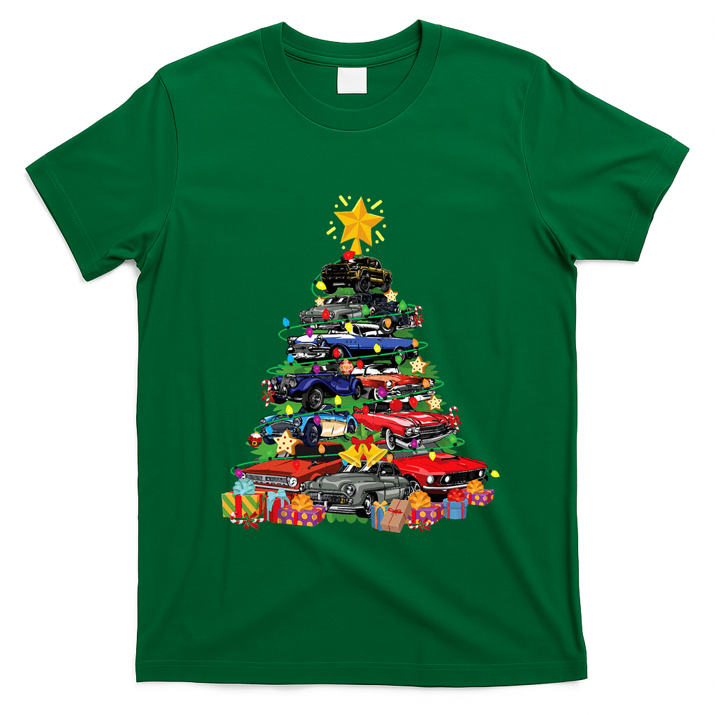Hotrods Classic Muscle Car Christmas Tree T-Shirt - Irish Green