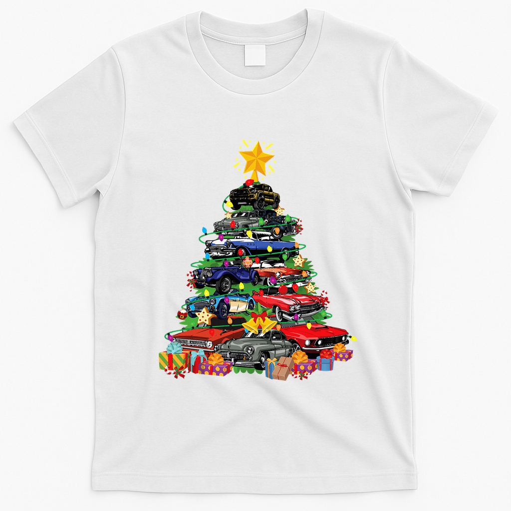 Hotrods Classic Muscle Car Christmas Tree T-Shirt - White