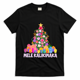 Hawaiian Christmas Mele Kalikimaka Tropical Flower Tree T-Shirt - Black