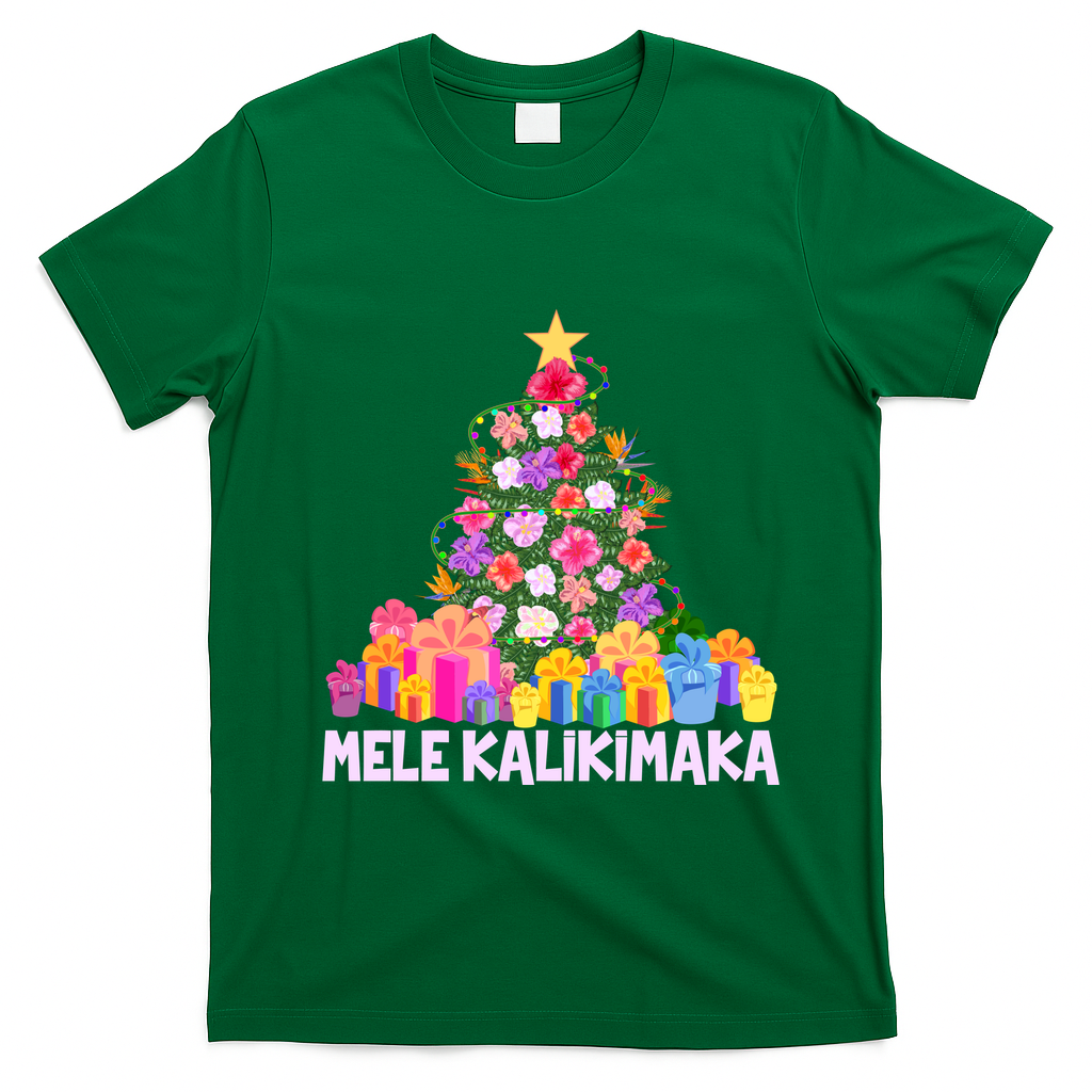 Hawaiian Christmas Mele Kalikimaka Tropical Flower Tree T-Shirt - Irish Green