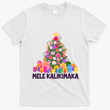 Hawaiian Christmas Mele Kalikimaka Tropical Flower Tree T-Shirt - White