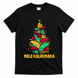 Hawaiian Christmas Mele Kalikimaka Tropical Leaves Tree T-Shirt - Black