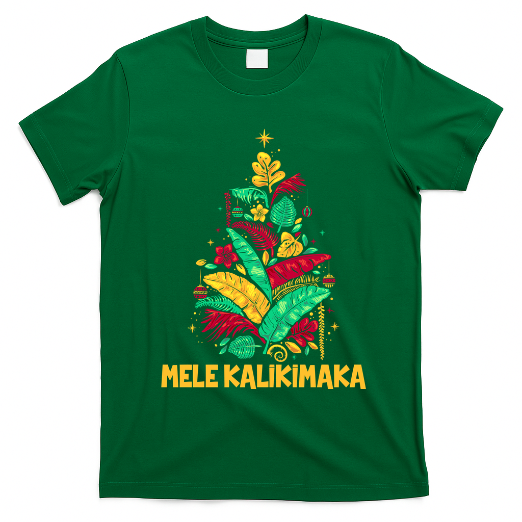 Hawaiian Christmas Mele Kalikimaka Tropical Leaves Tree T-Shirt - Irish Green