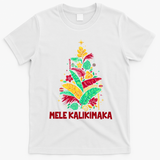 Hawaiian Christmas Mele Kalikimaka Tropical Leaves Tree T-Shirt - White