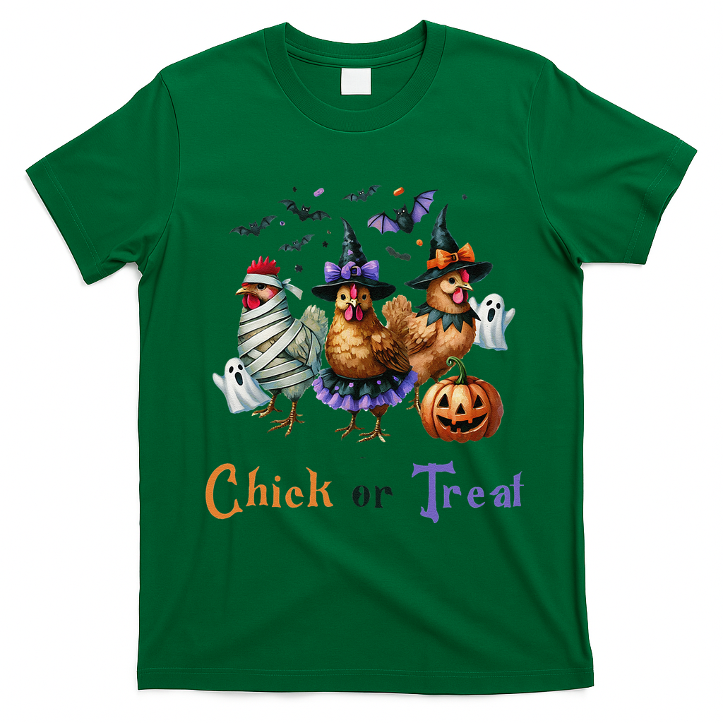 Halloween Chick Or Treat Pumpkins Chickens Farmer Funny T-Shirt - Irish Green