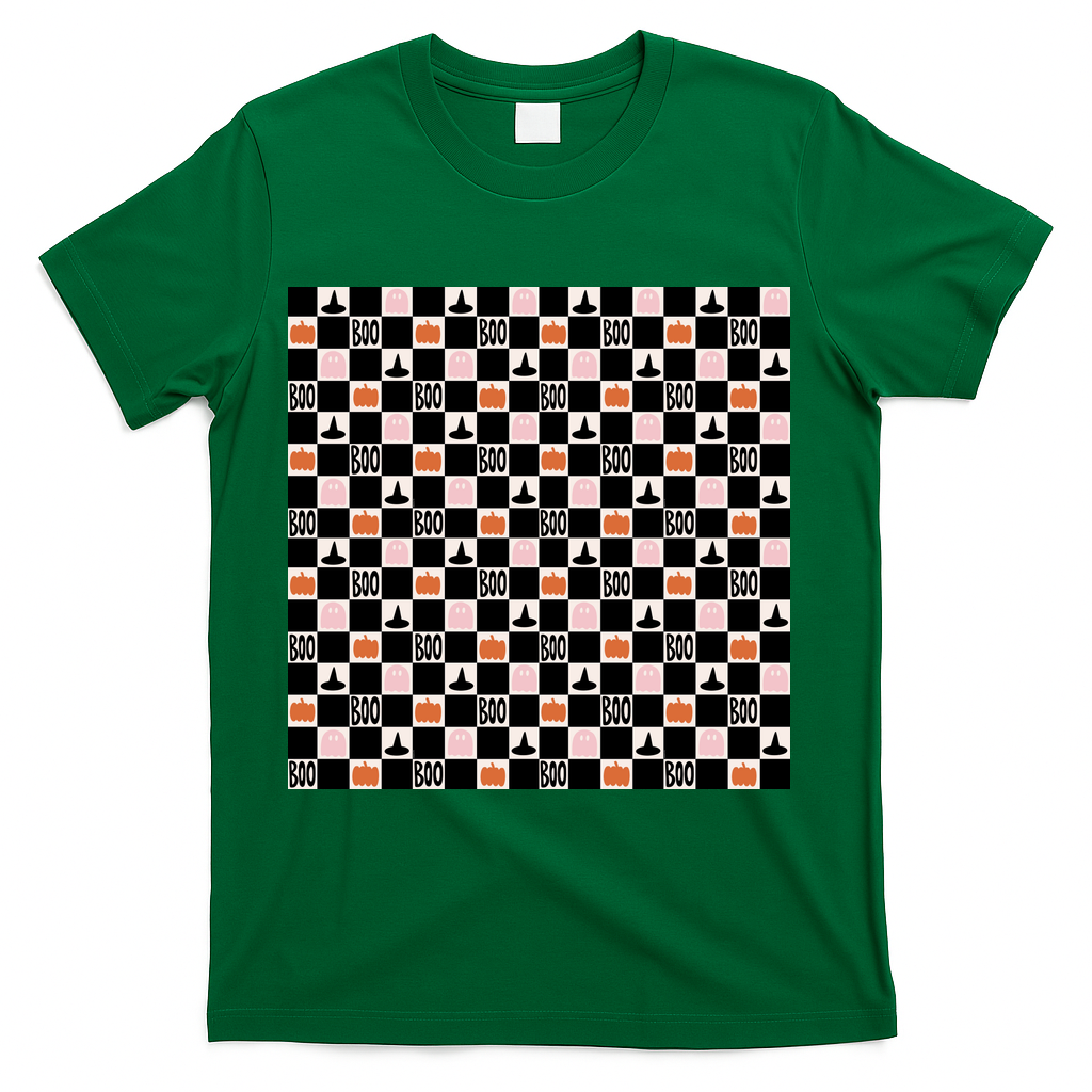Halloween Checkered Print in Black and White - Green