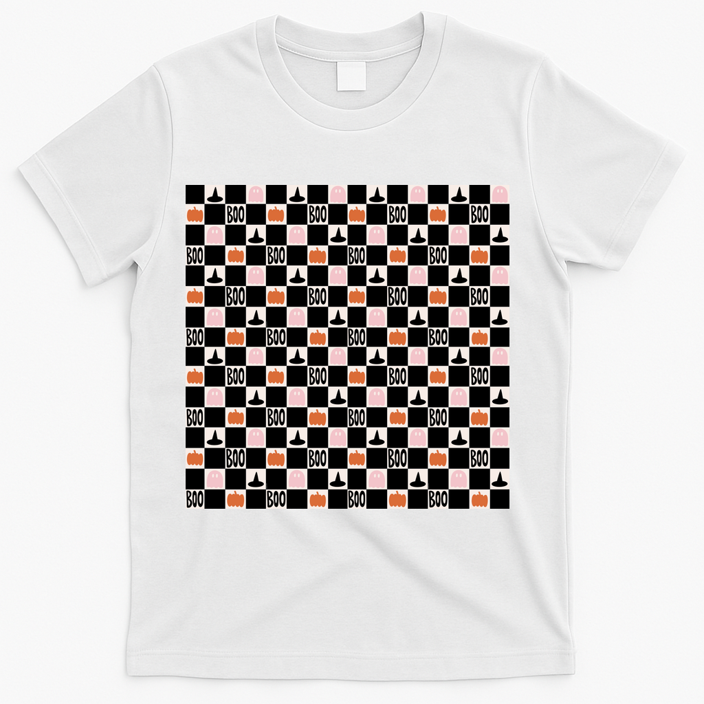 Halloween Checkered Print in Black and White - White